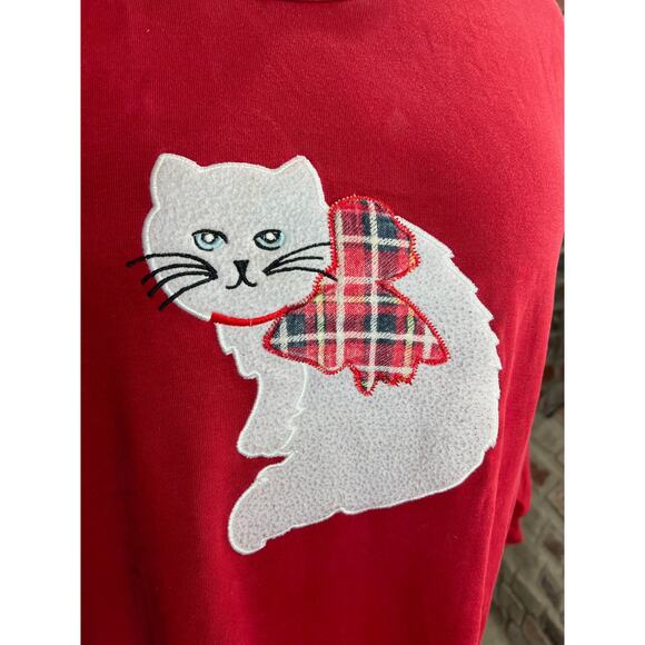 sweatshirt dress nightgown fuzzy cat plaid bow red white - Picture 3 of 9